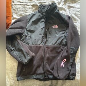 The North Face Black Fleece Jacket with Pink Ribbon -Breast cancer awareness